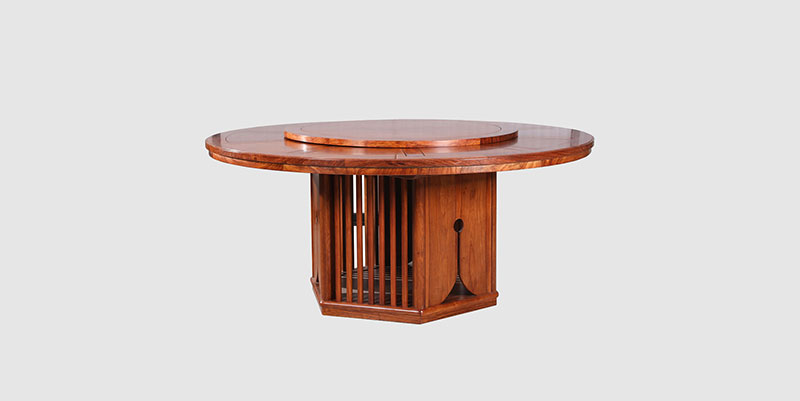 库尔勒中式餐厅装修天地圆台餐桌红木家具效果图