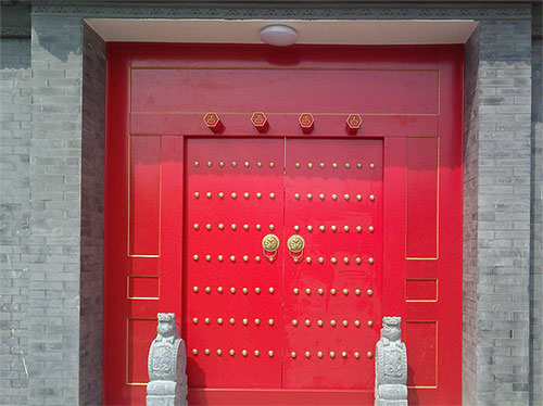 库尔勒中国传统四合院系列朱红色中式木制大门木作